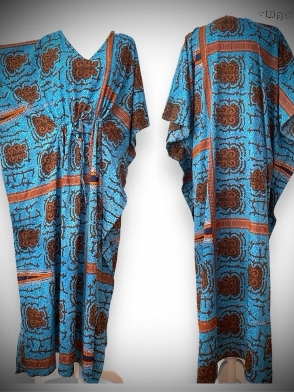 Winlar Vintage Printed Silky Kaftan Dress/Lounge Wear